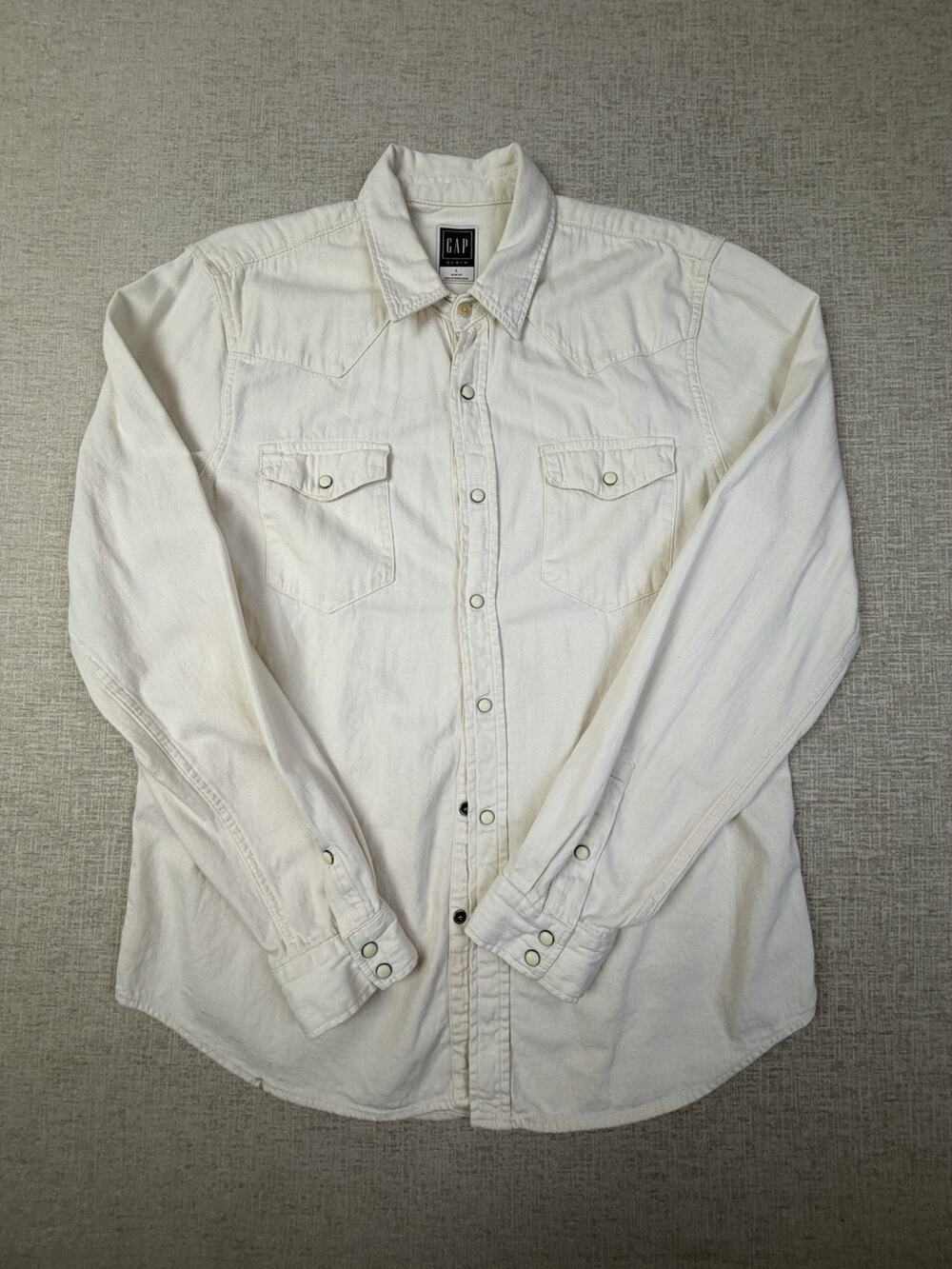 Gap Denim Men’s Large White Pearl Snap Western Shirt Slim Fit Cotton